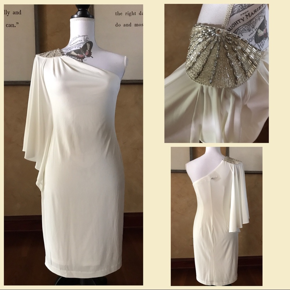 Boston Proper One Shoulder Embellished Cocktail Dress Size 4 NWT